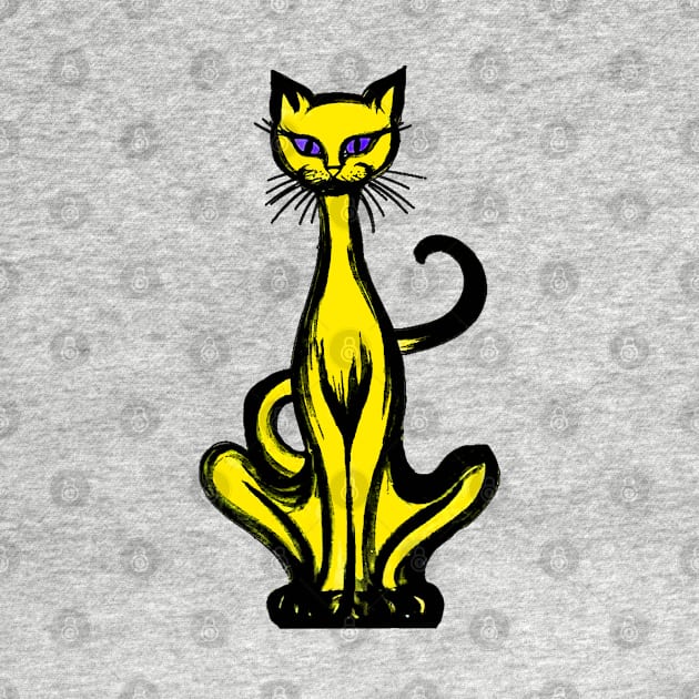 Retro 1970's Funky Groovy Yellow Jazz Cat Cartoon by iskybibblle